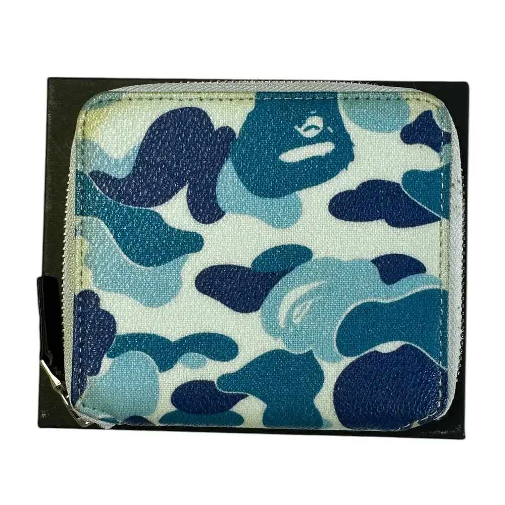 Bape Blue Camo Leather Zip Wallet